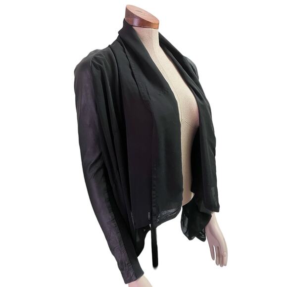 Muubaa Women's 10 Black Sheer Drape Leather Moto Mixed Media Jacket Cropped - Picture 3 of 12